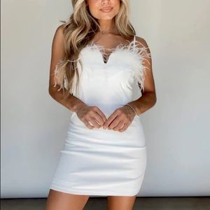 Feather Trim Mini Dress